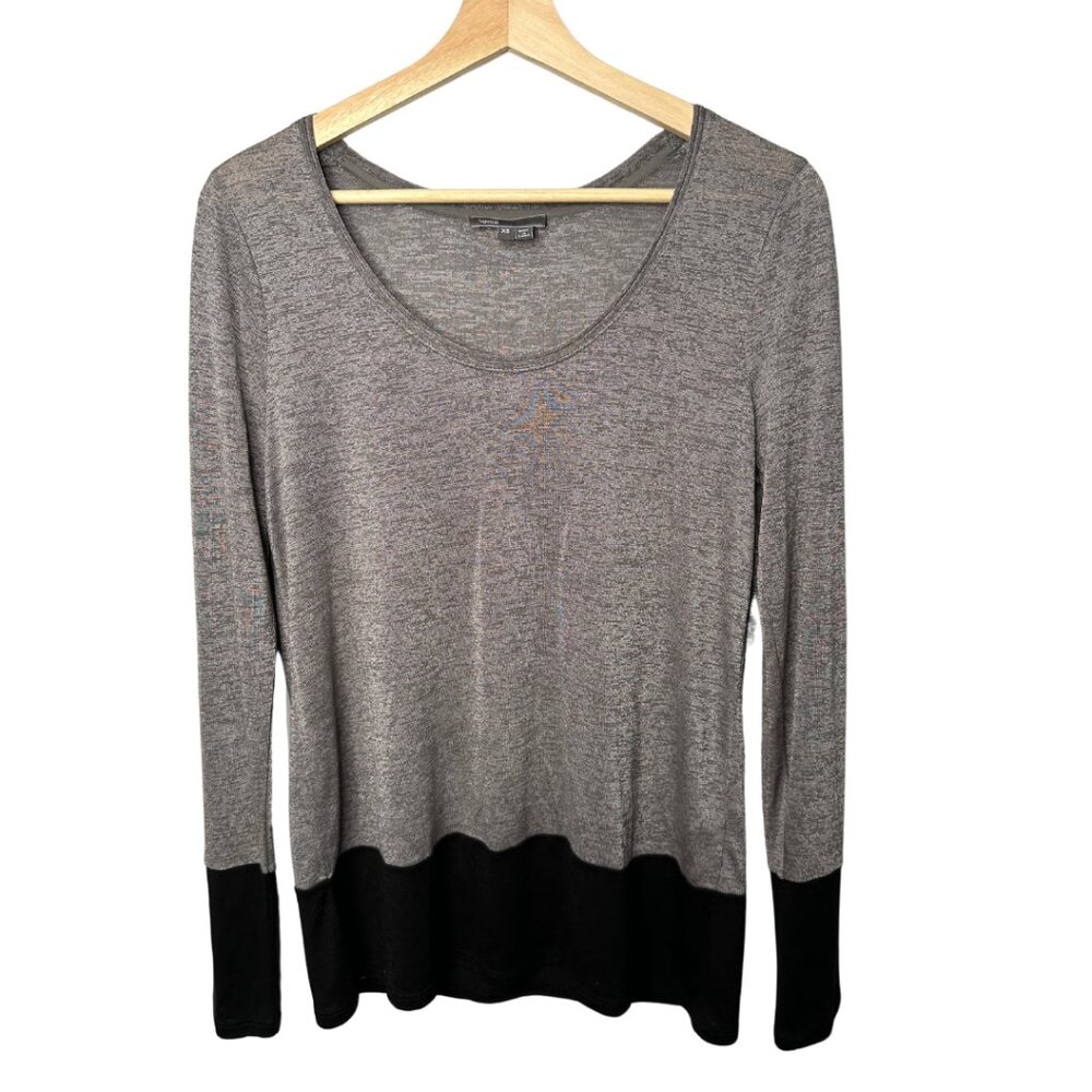 VINCE Two Tone Lightweight Long Sleeve Top  Gray and Black
